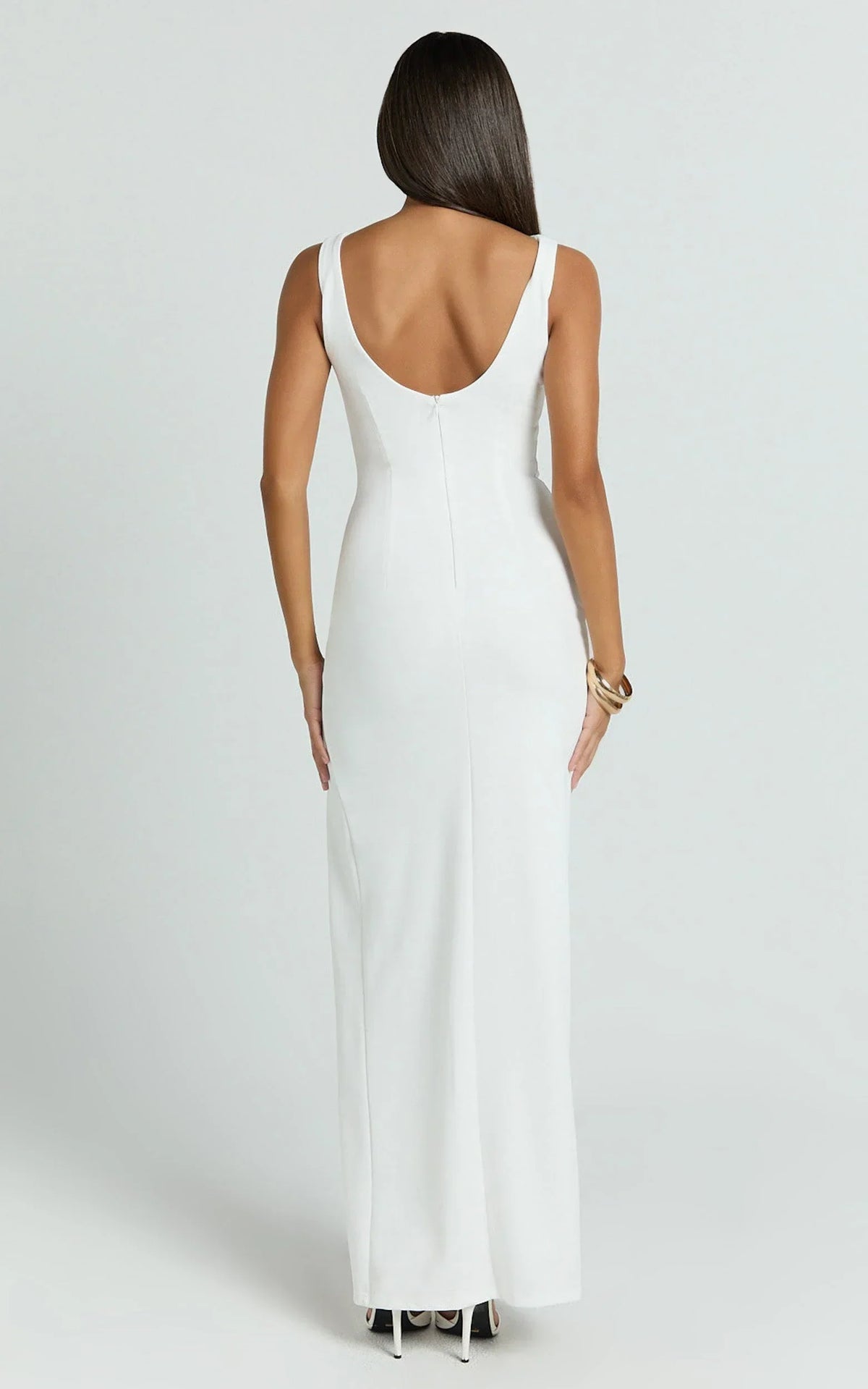 Blake Maxi Dress - Boat Neck Bow Bodycon Dress in White