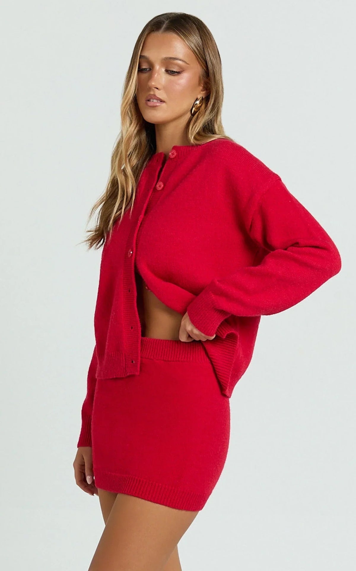 Rowena Mini Skirt - Knit Skirt in Red