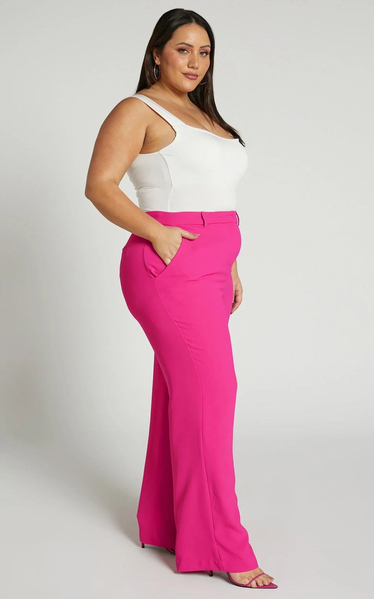 Bonnie Pants - High Waisted Tailored Wide Leg Pants in Pink