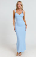 Gisele Maxi Dress - Twist Straps V Neck Fitted Column Dress in Blue