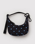 Crescent Bag Charm - Black and Sky Blue Micro Dot