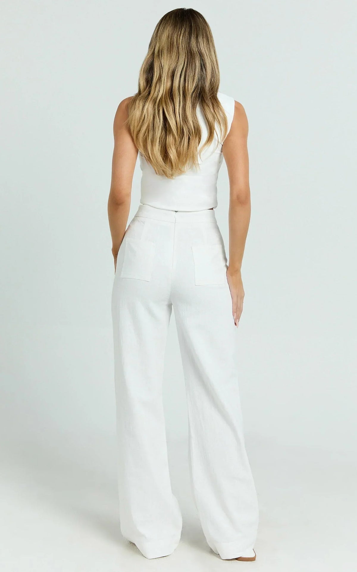 Narcisa Pants - Linen Look High Waist Bootleg Pants in White