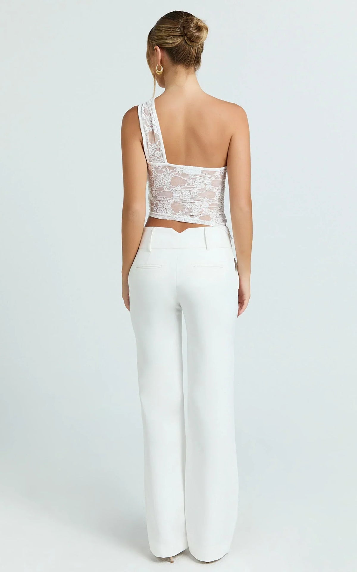 Rosie Top - Asymmetrical Lace Panel Top in White