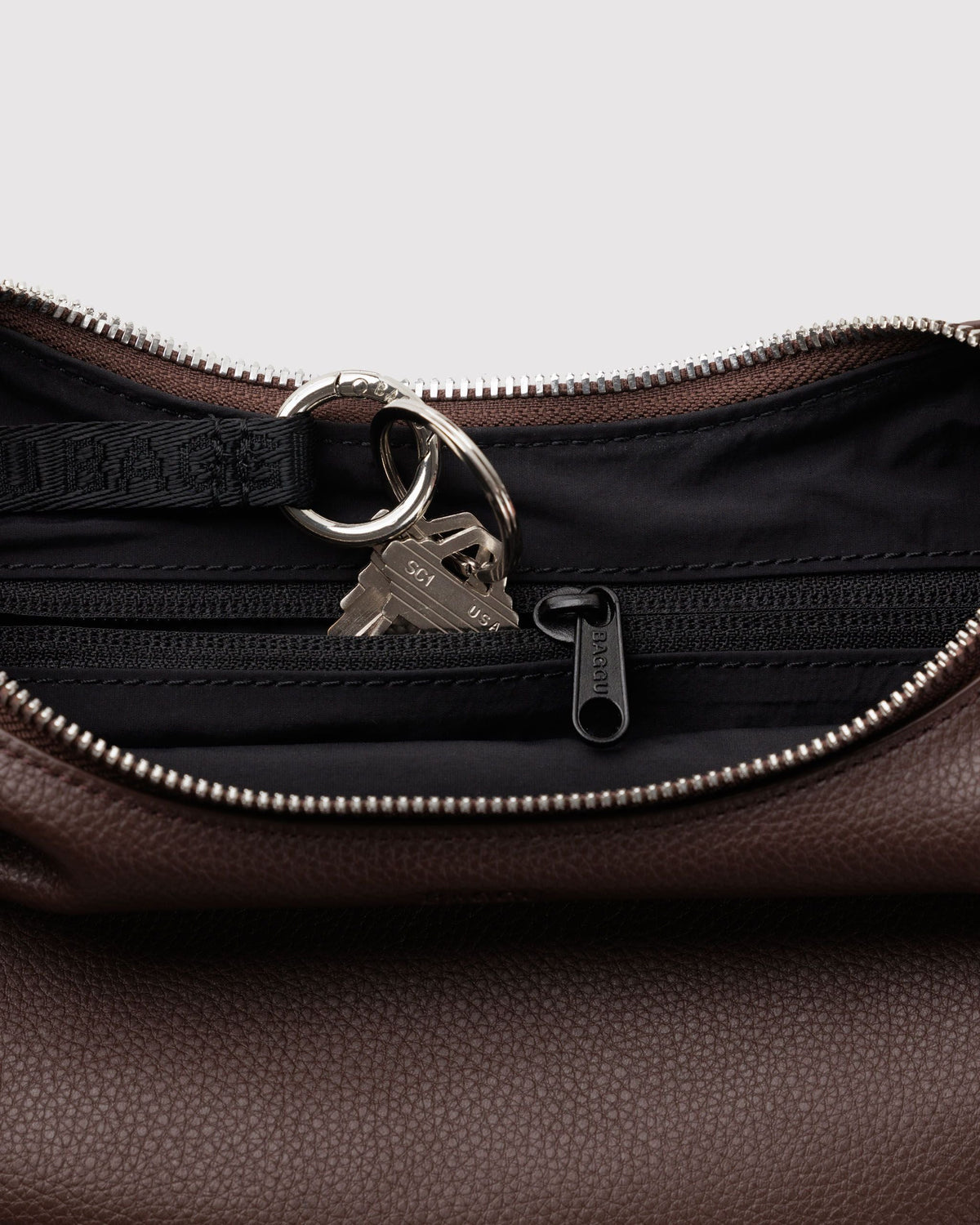 Small Recycled Leather Flat Crescent - Brown - image 3