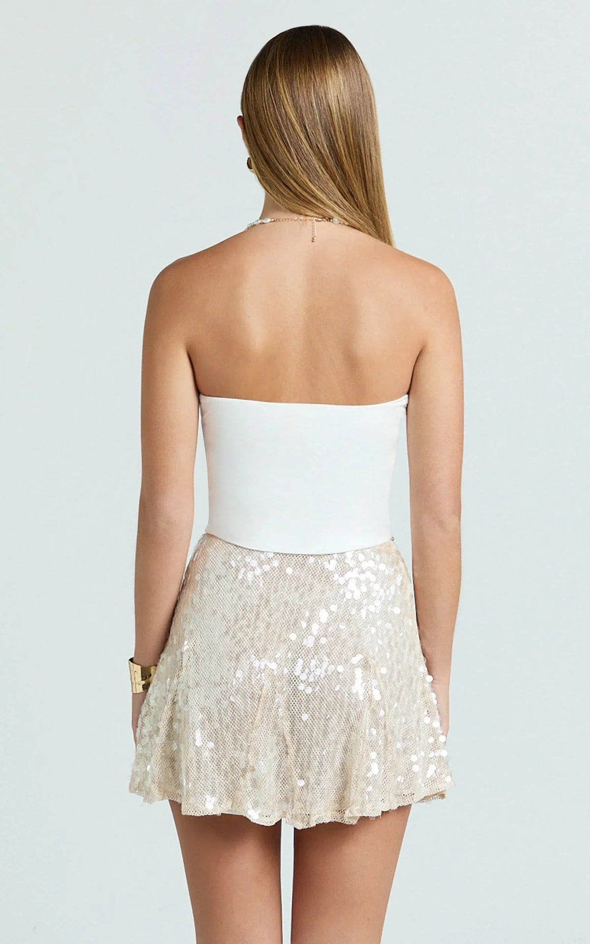 Hansen Mini Skirt - Godet Sequin Skirt in Ivory