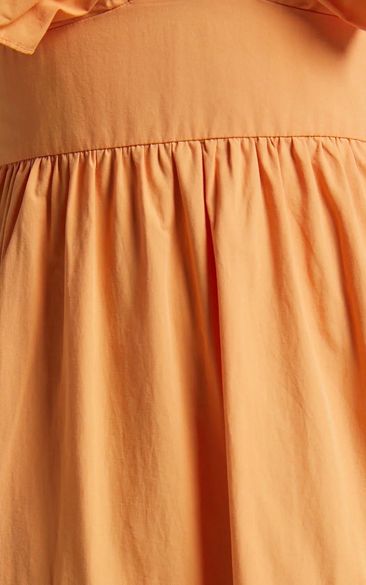 Levona Midi Dress - Ruffle Shoulder Tiered Dress in Orange