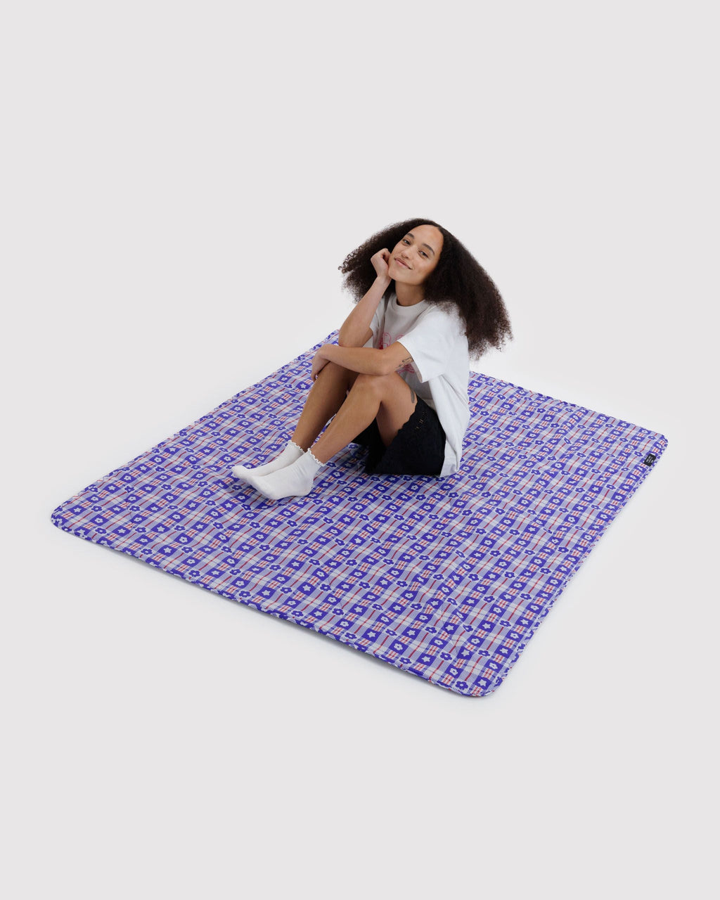 Puffy Picnic Blanket - Market Plaid Blue - image 2