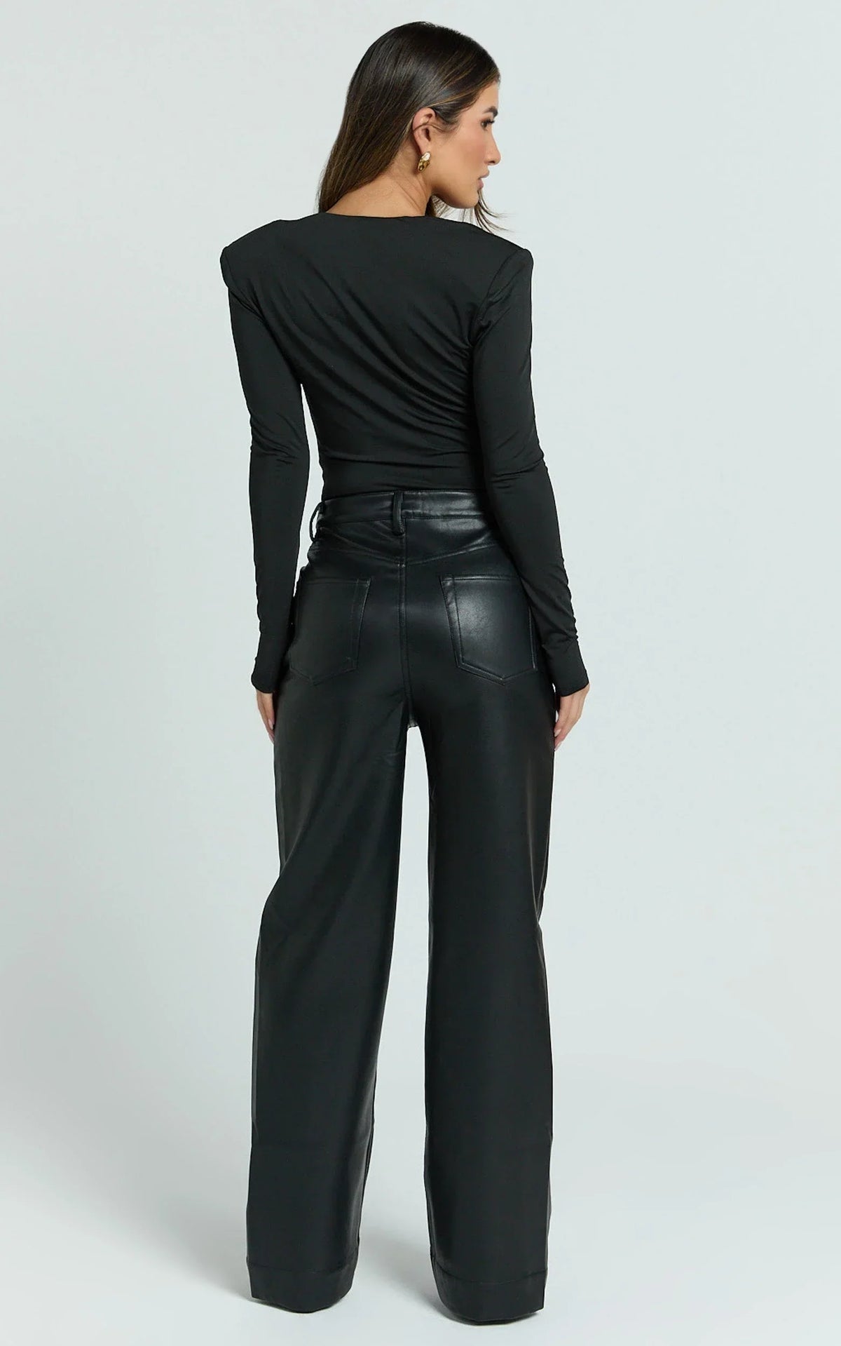 Ella Pants - High Waist Faux Leather Wide Leg Pants in Black