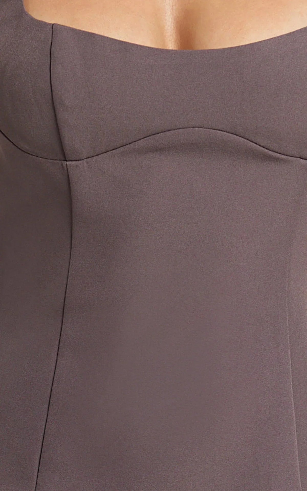 Aretha Midi Dress - Square Neckline High Split Dress in Mocha