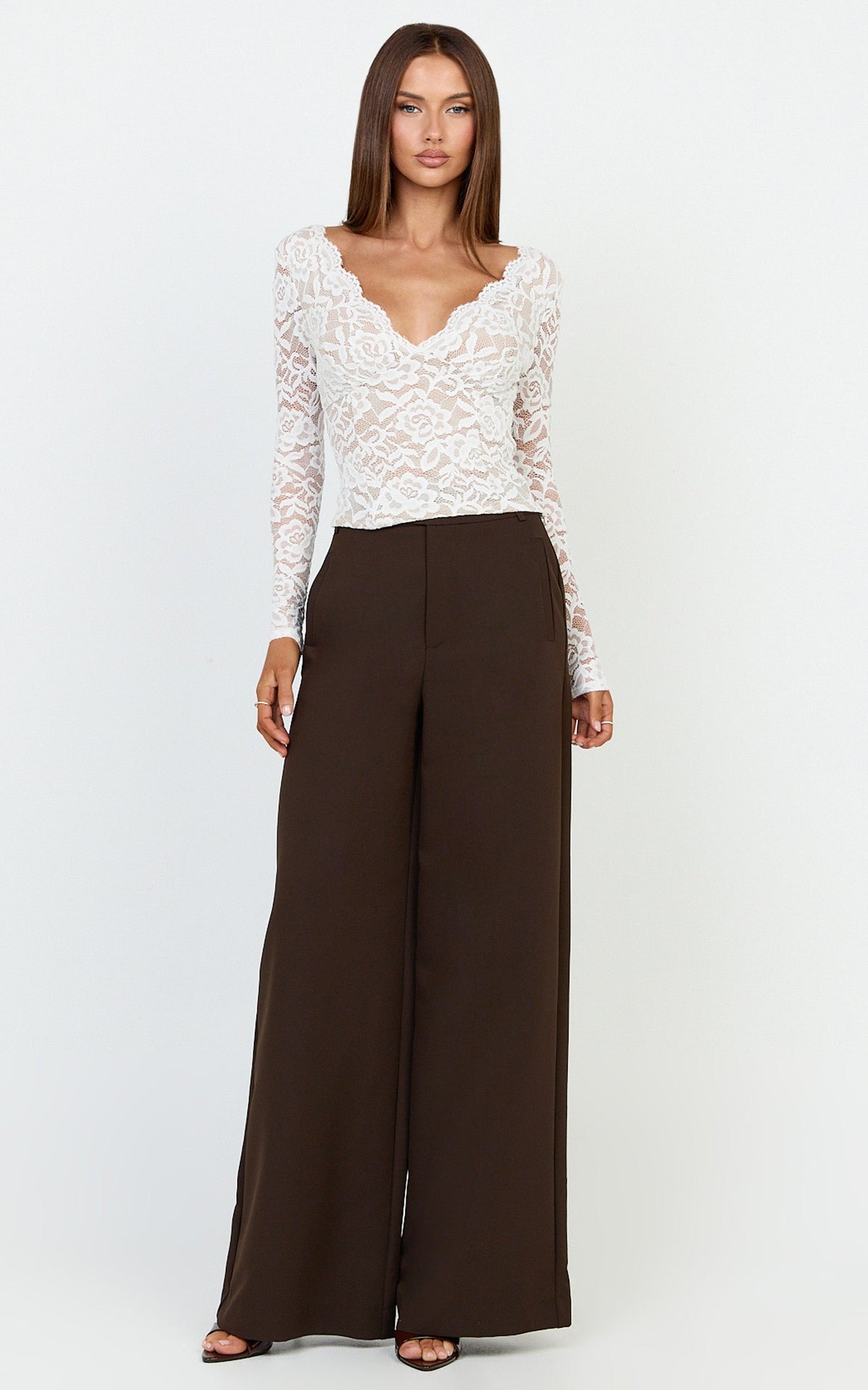 Marlowe Top - V neck Long Sleeve Lace Top in White