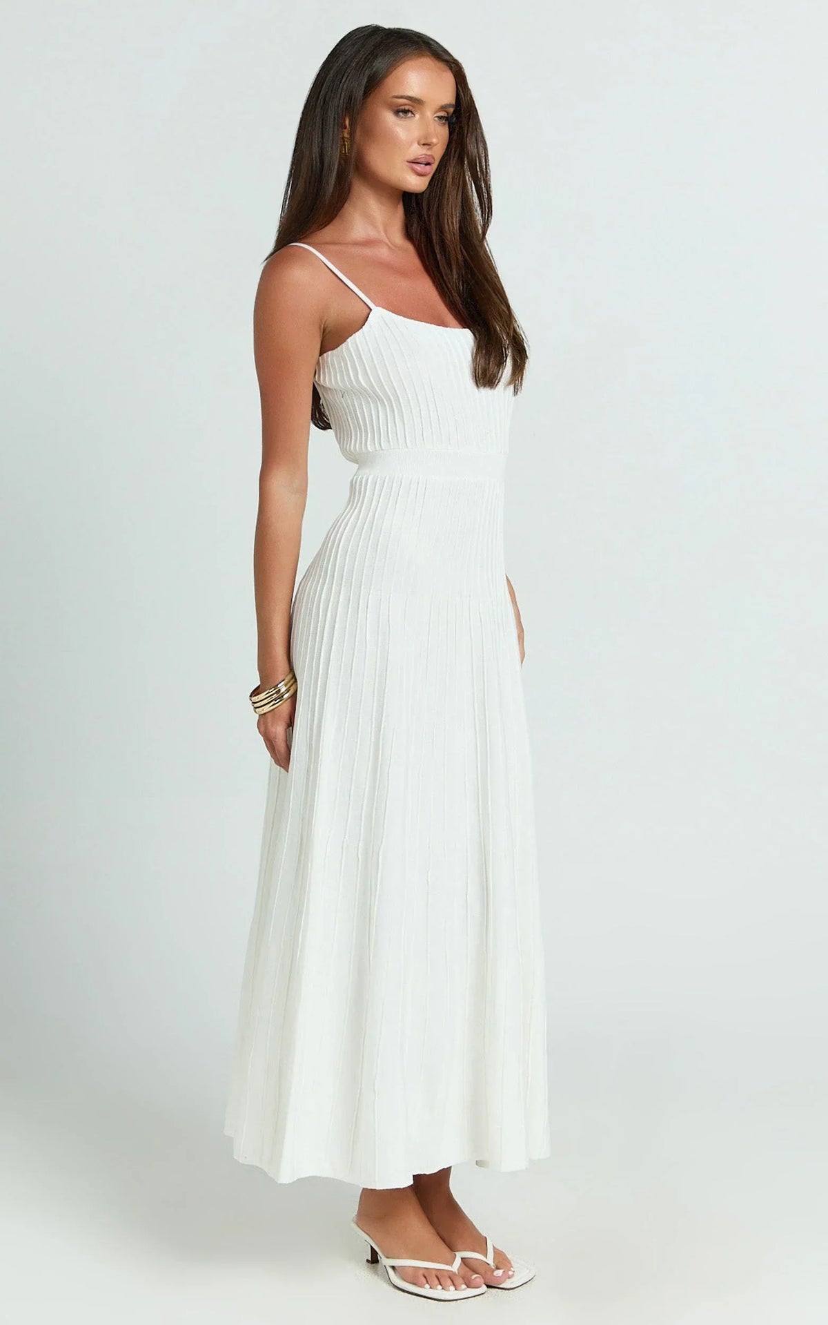 Donissa Midi Dress - Panelled Knit Dress in White