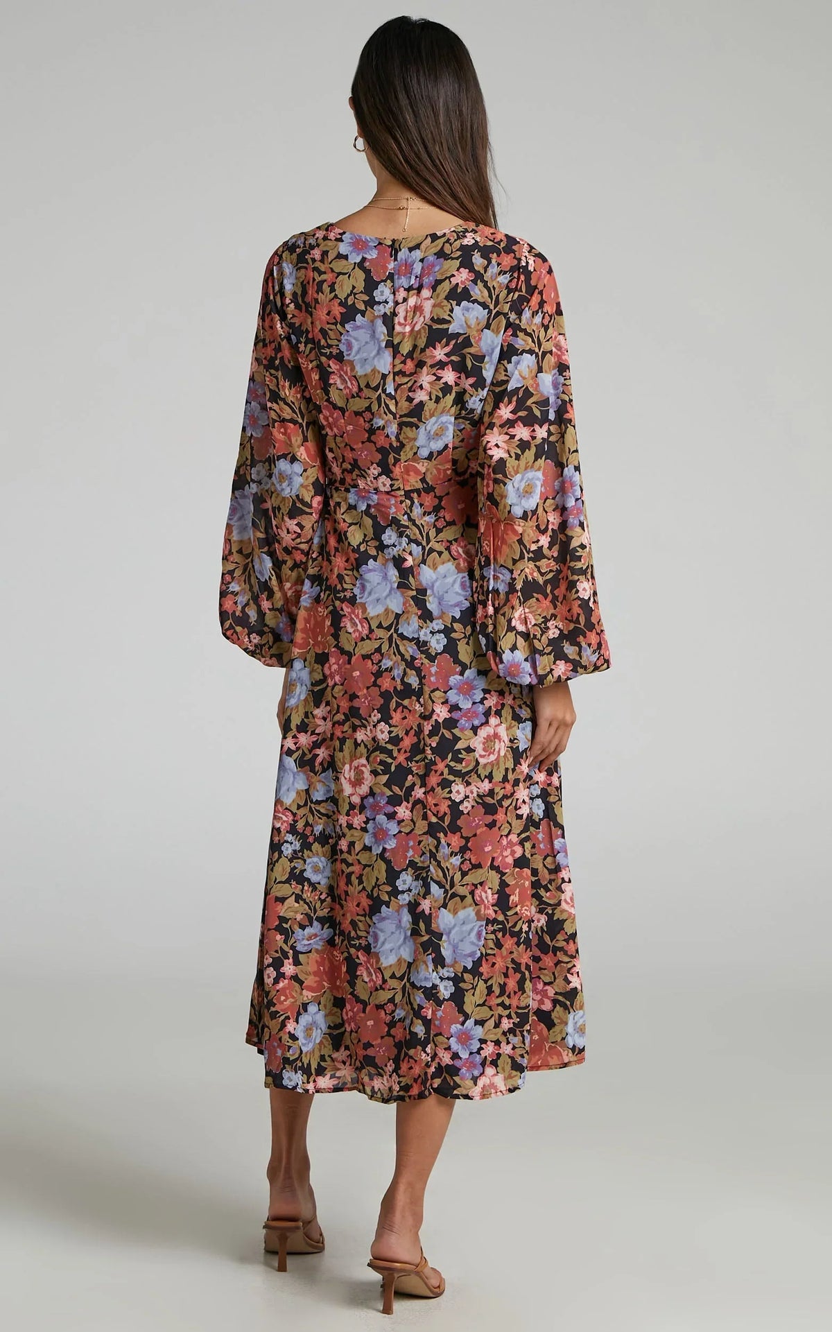 Henny Midi Dress - Long Sleeve Split Dress in Dusk Floral