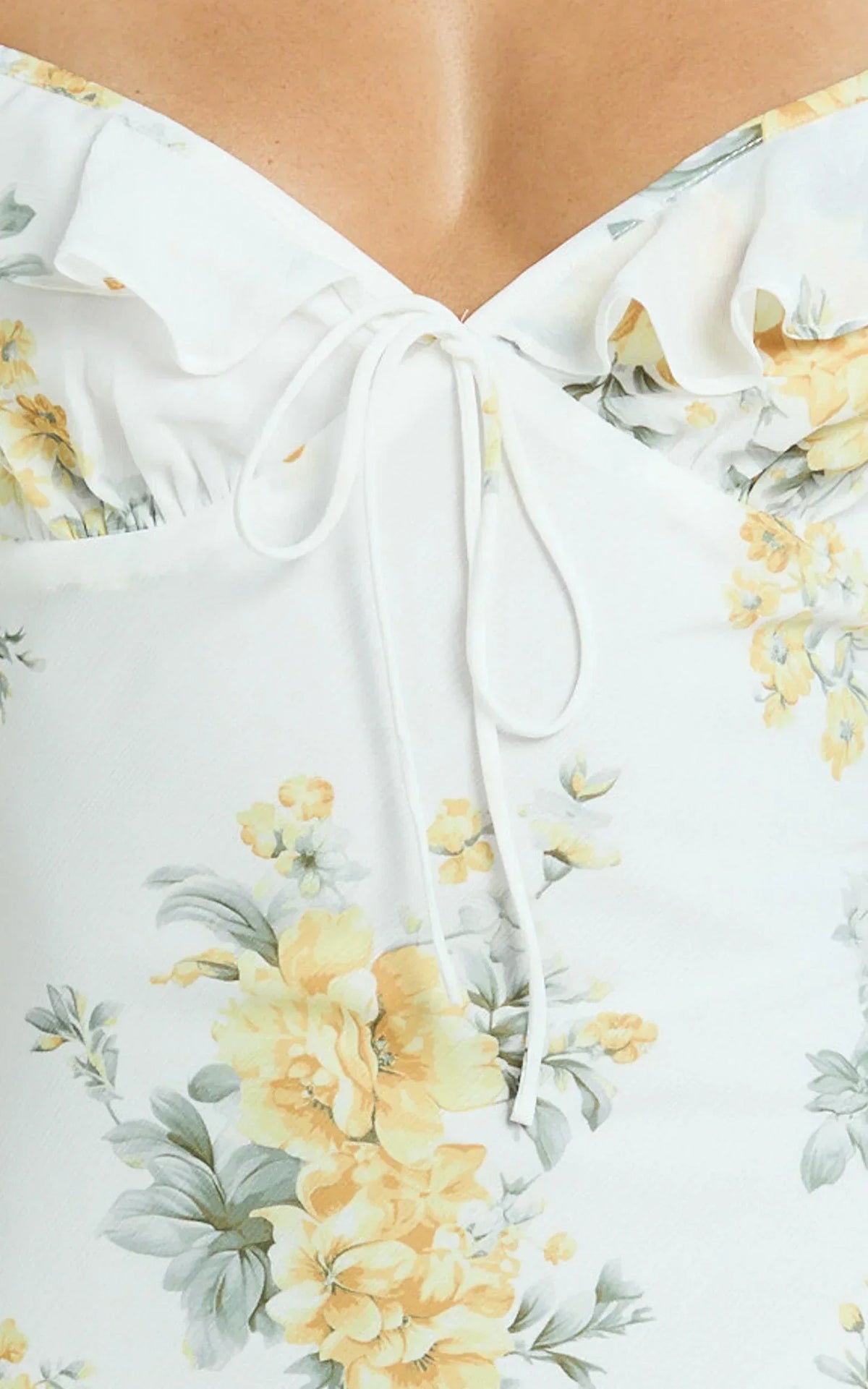 Azra Mini Dress - Georgette Frill Shoulder Sweetheart A Line Dress in Antique Florals