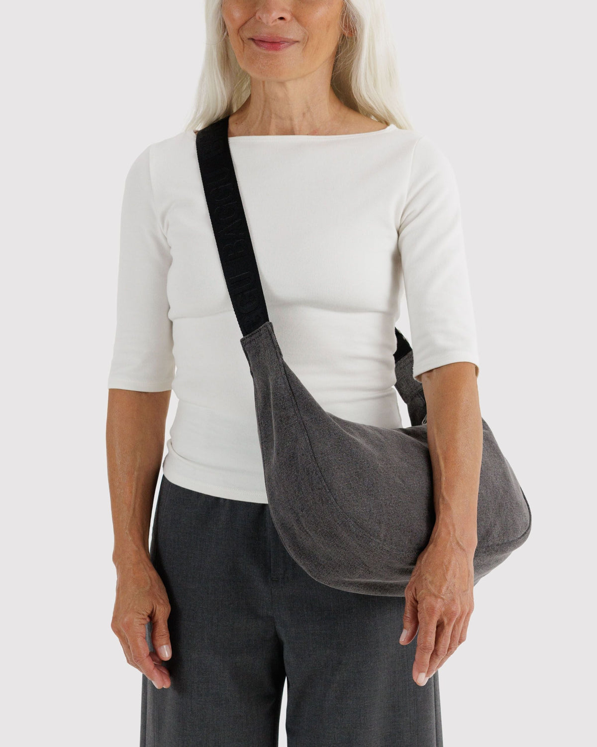 Medium Denim Crescent Bag - Washed Black Denim - image 2