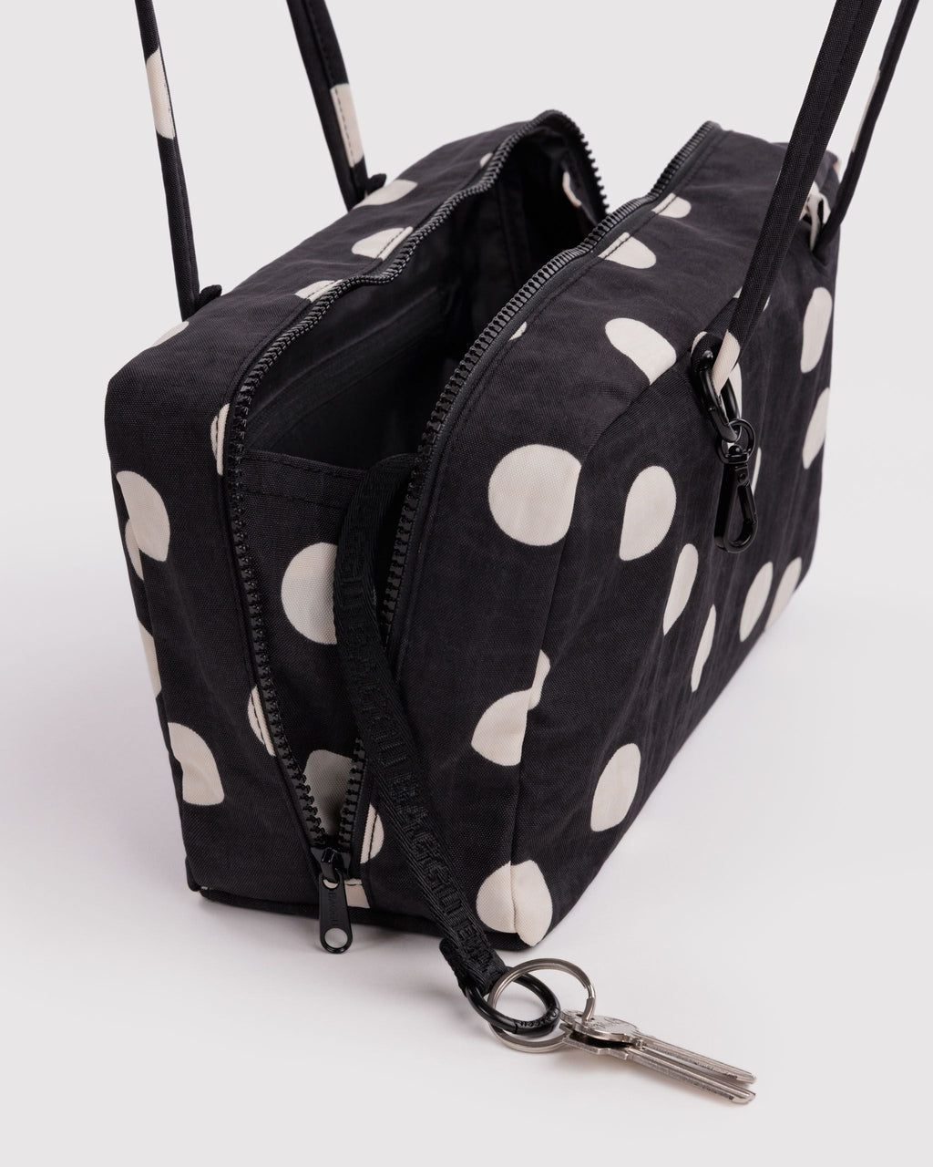 Nylon Bowler Bag - Black and Cream Polka Dot - image 4