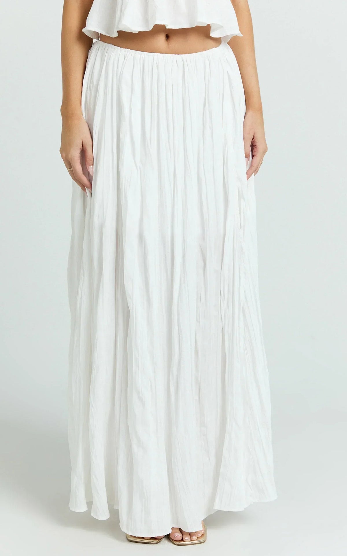 Heidi Maxi Skirt - Elastic Waist Side Split Skirt in White