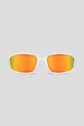 Wraparound sport sunglasses with wide lenses, created with the Tren Twins. 