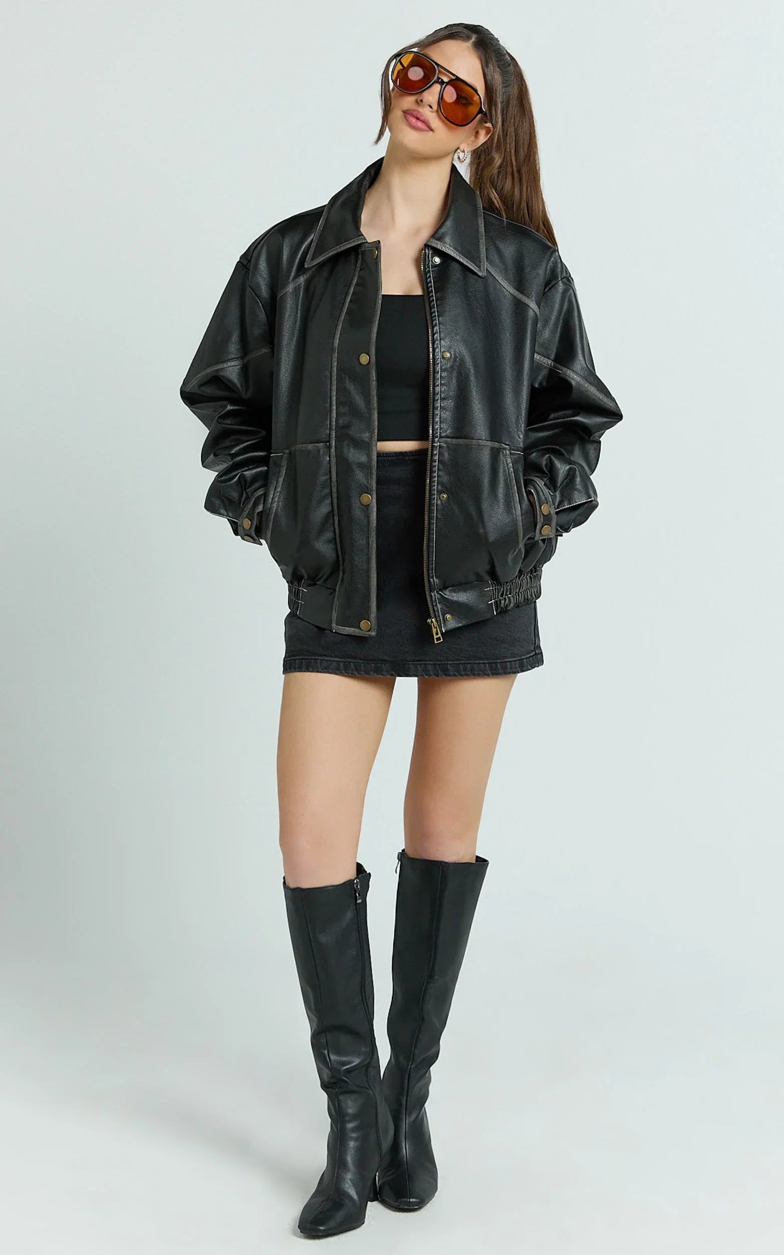 Gail Jacket - Faux Leather Bomber Jacket in Black
