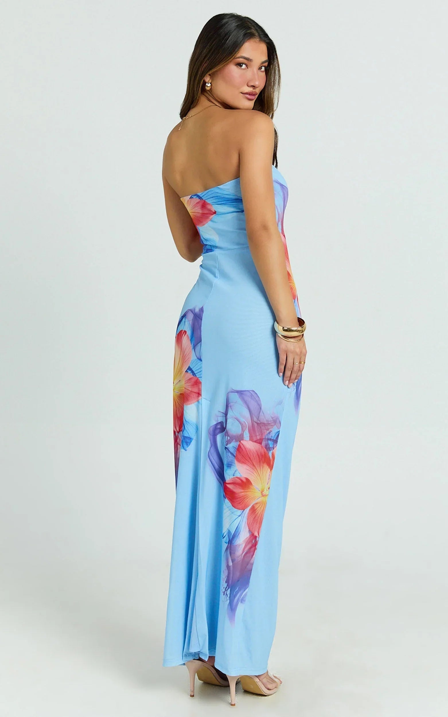 Jenny Maxi Dress - Strapless Mesh Bodycon Dress in Electric Print