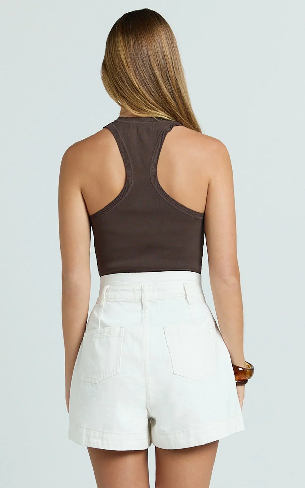Kayla Shorts - High Waisted A Line Denim Shorts in Ecru