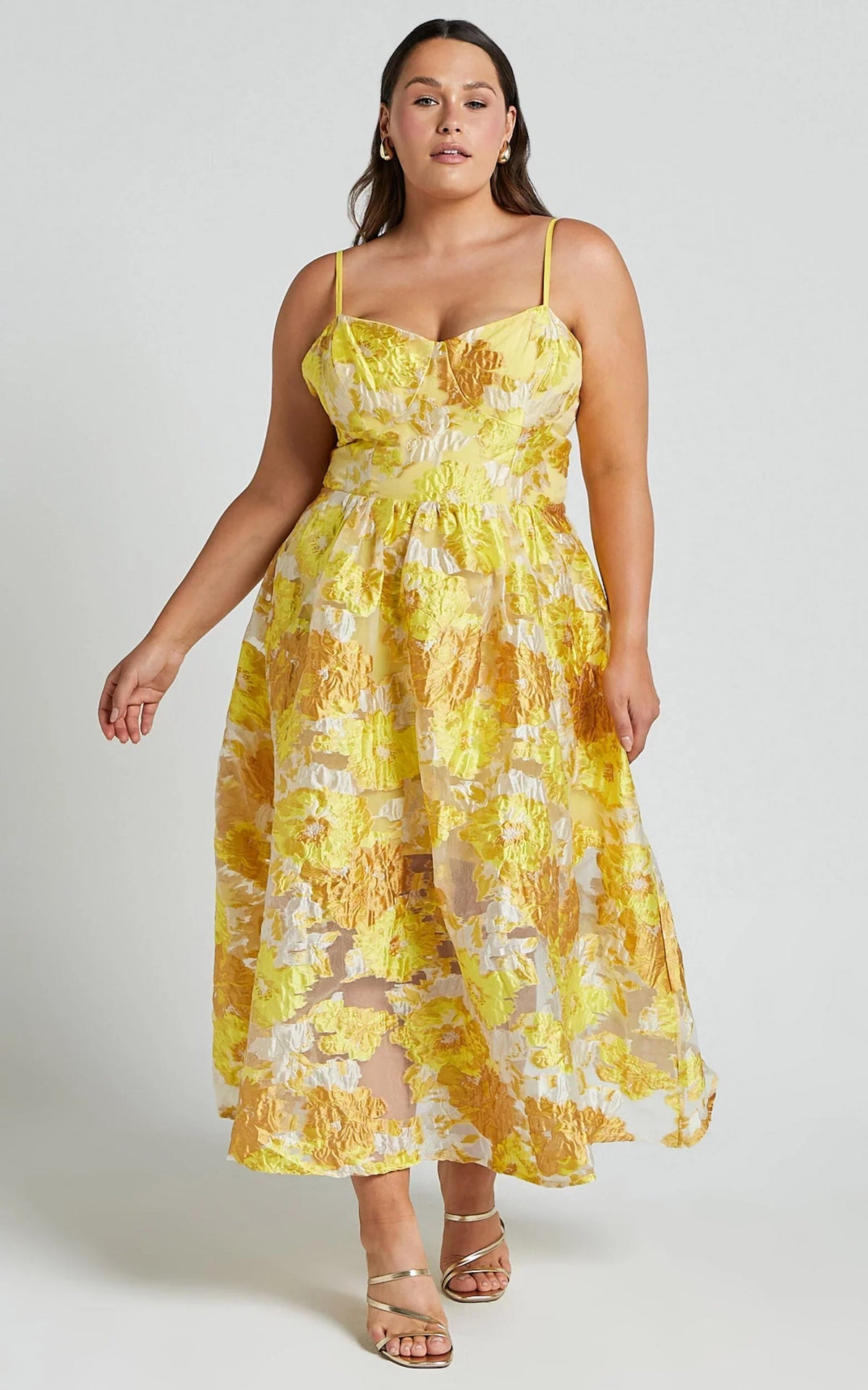 Brailey Midi Dress - Aline Corset Detail Dress in Yellow