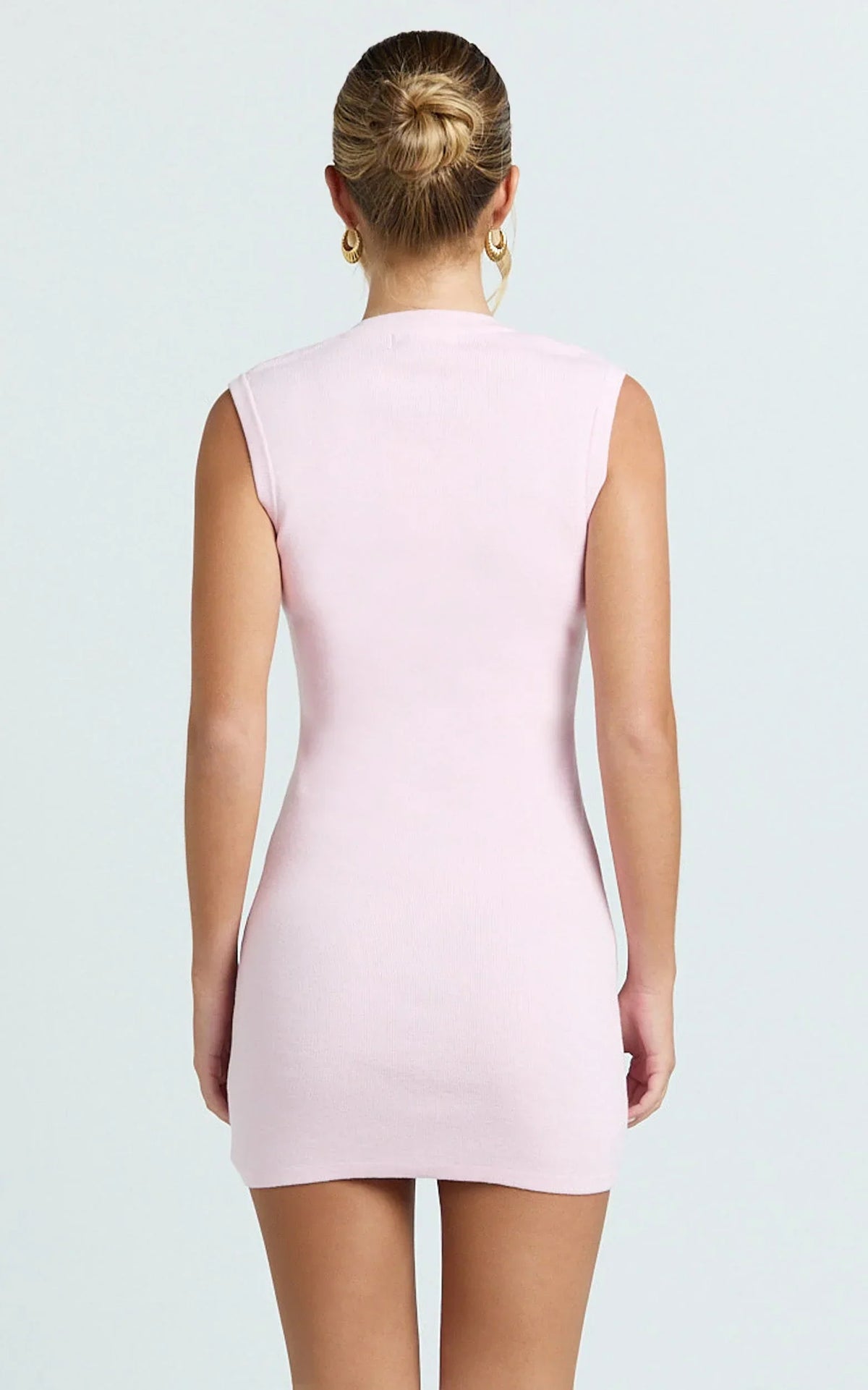 Branson Mini Dress - Sleeveless Button Down Knitted Dress in Plain Pink