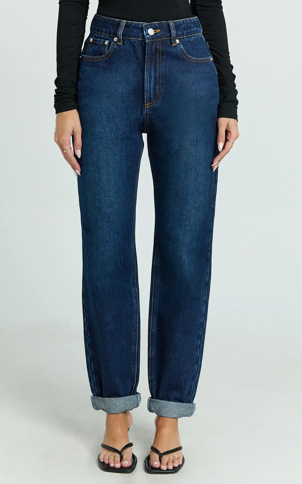 Harlene Jeans - High Rise Relaxed Mom Jeans in Dark Blue Wash
