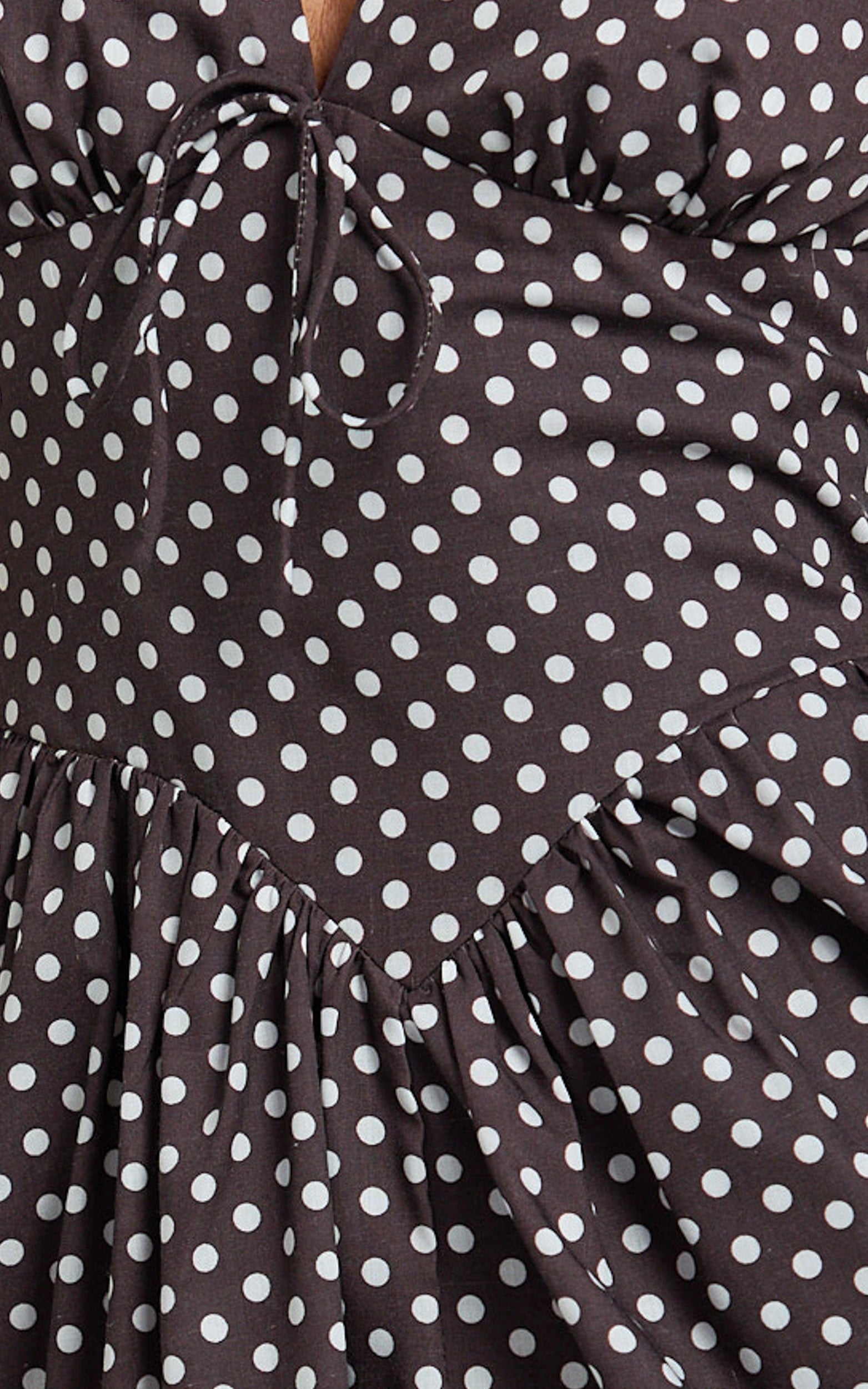 Abby Midi Dress - Sleeveless V-Neckline Dress in Chocolate Polkadot