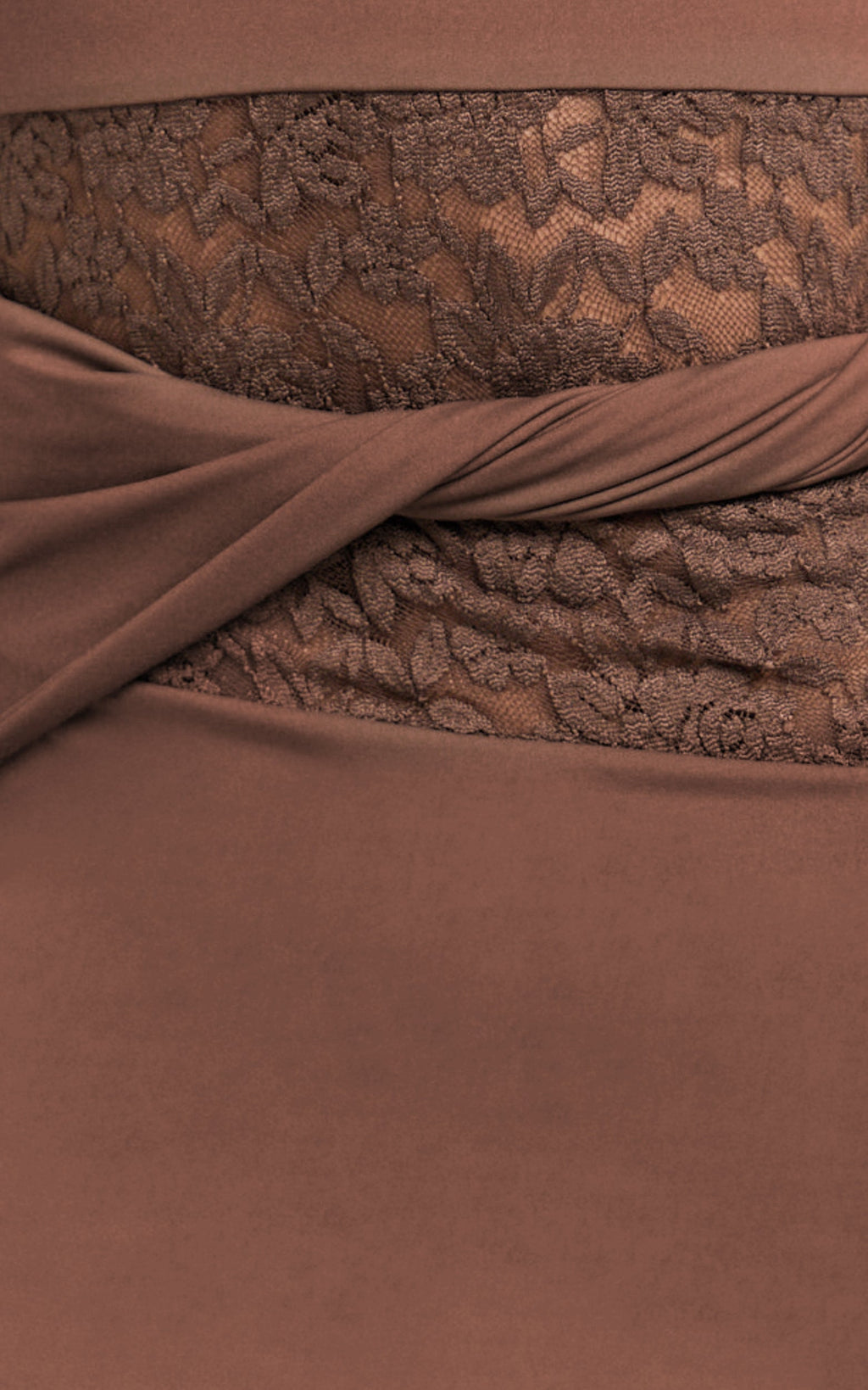 Alberta Maxi Dress - Spliced Sheer Lace Column Dress in Mocha