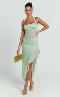 Almarie Midi Dress - Halter Neck Mesh Dress in Sage