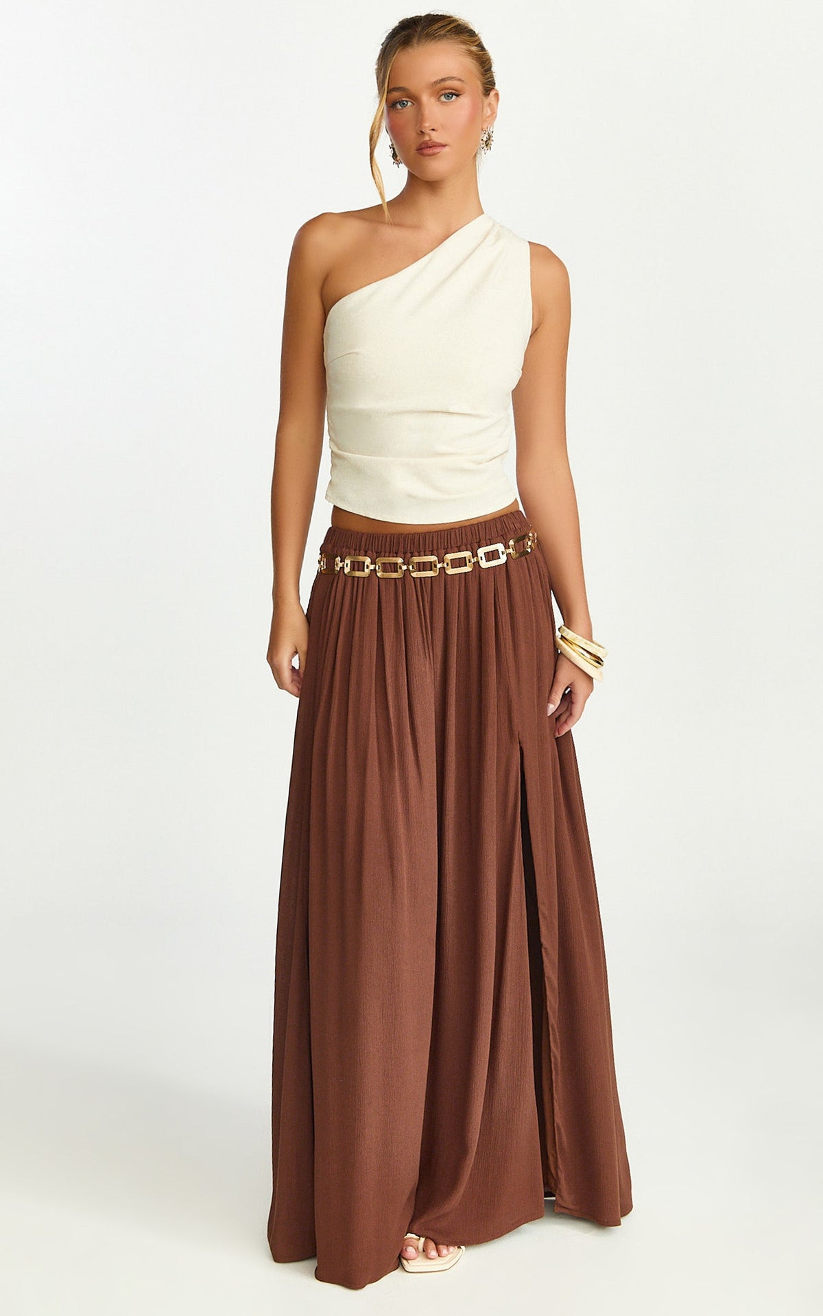 Anessa Maxi Skirt - Elastic Waist Maxi Skirt With Thigh Split in Mocha