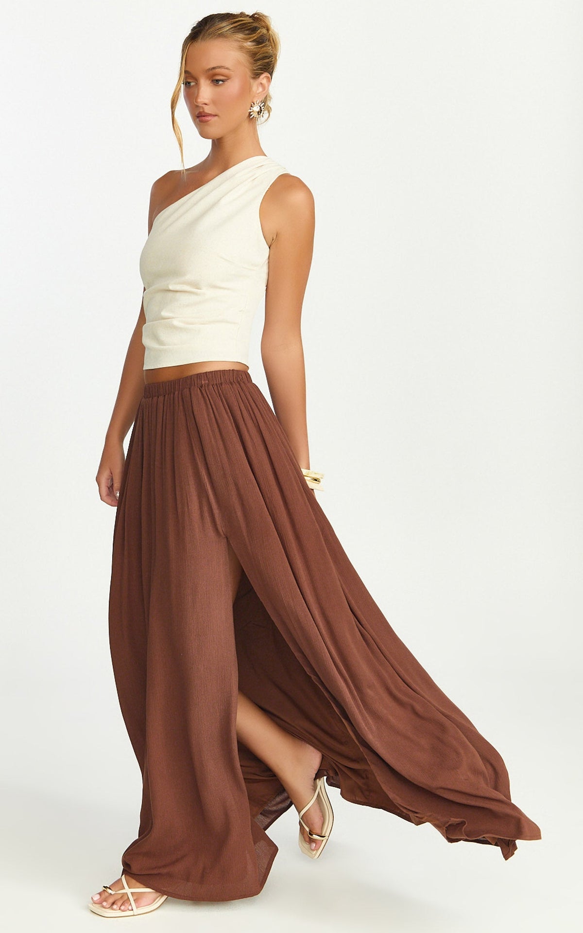 Anessa Maxi Skirt - Elastic Waist Maxi Skirt With Thigh Split in Mocha