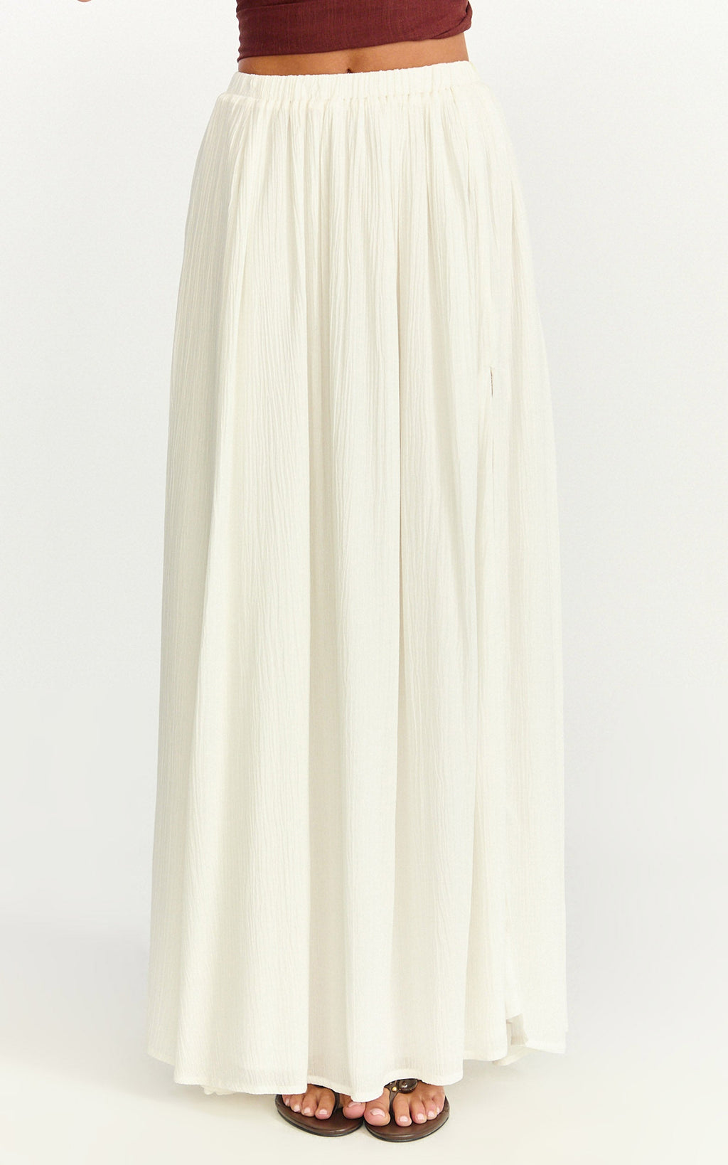 Anessa Maxi Skirt - Elastic Waist Maxi Skirt With Thigh Split in Natural