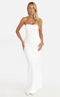 Anya Two Piece Top and Skirt Set - Strapless Fit And Flare Top And Maxi Skirt in Cream