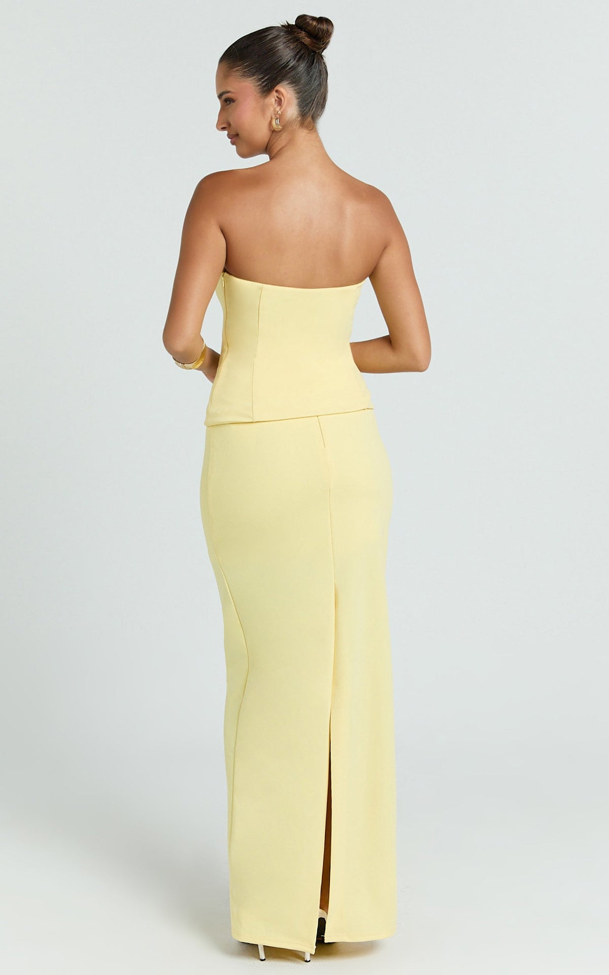Anya Two Piece Top and Skirt Set - Strapless Fit And Flare Top And Maxi Skirt in Lemon