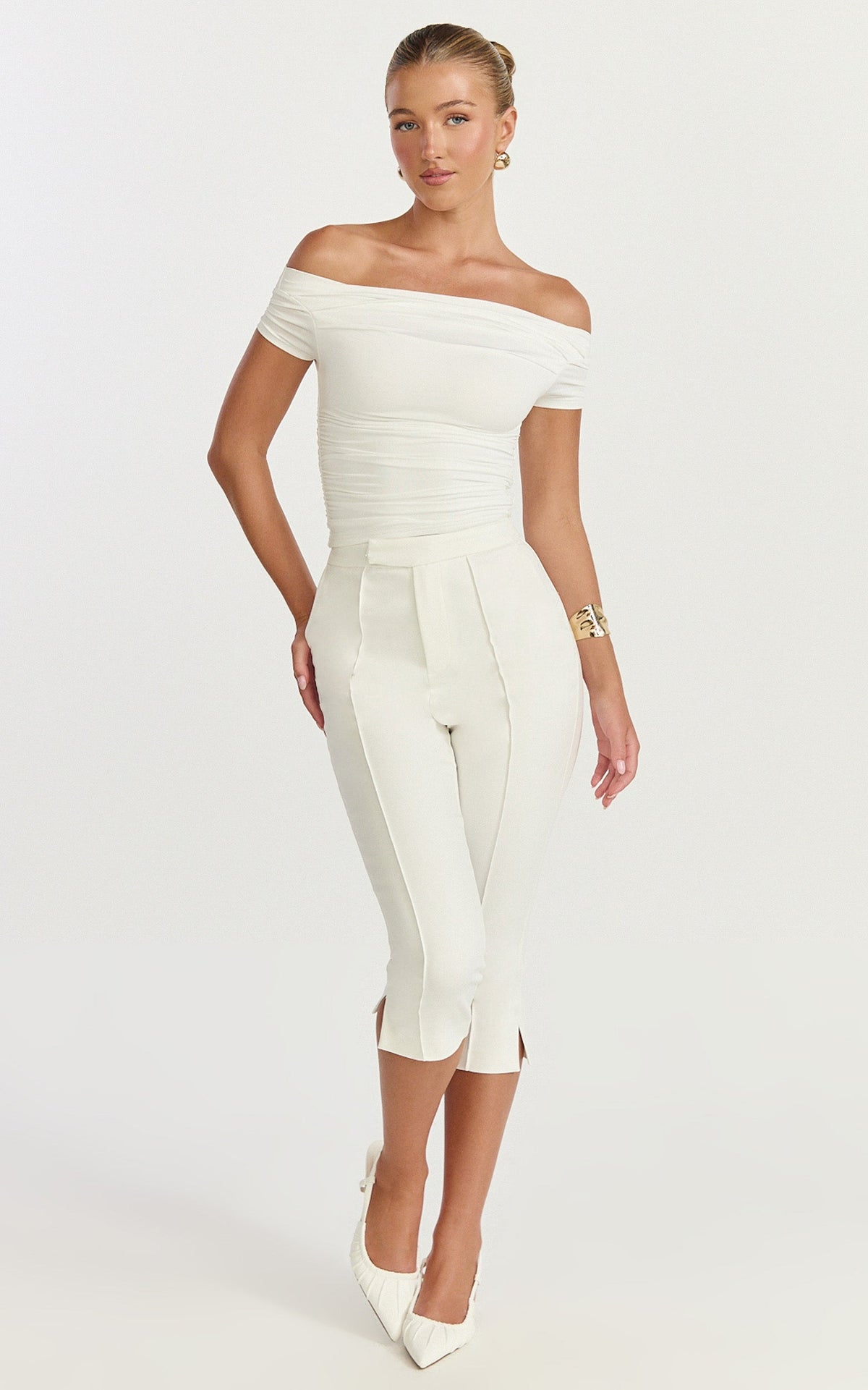 Arabella Pants - Capri Slim Fit Side Split Pants in White