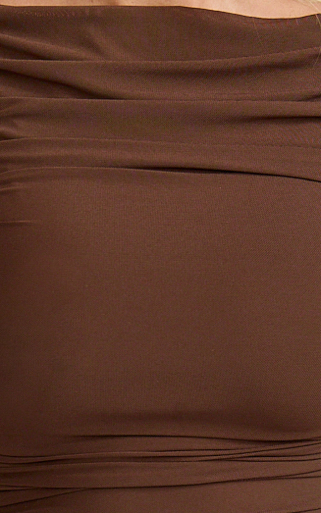 Ari Mini Dress - High Neck with Knot Detail Dress in Chocolate