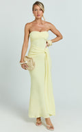 Aria Midi Dress - Strapless Tie Waist Dress in Lemon