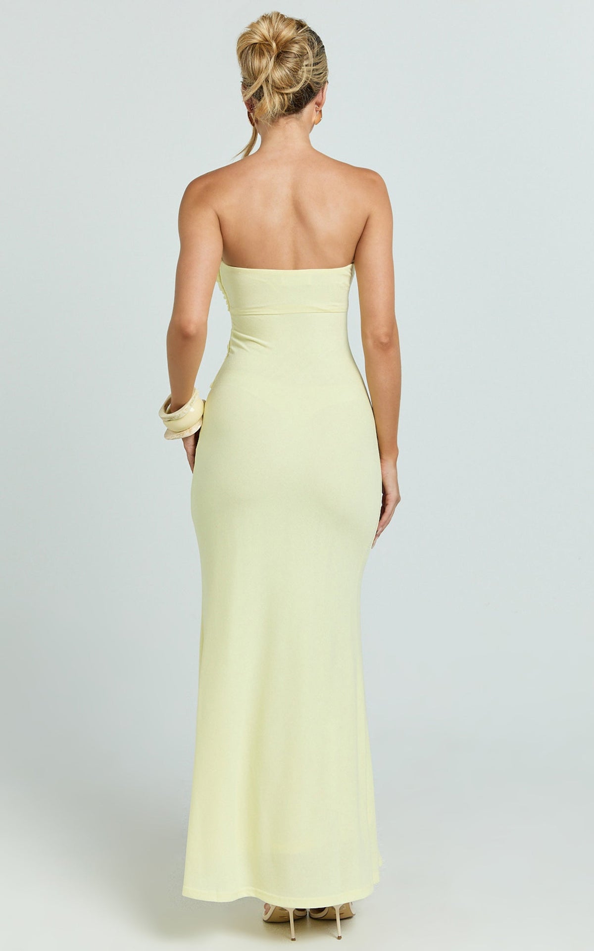 Aria Midi Dress - Strapless Tie Waist Dress in Lemon