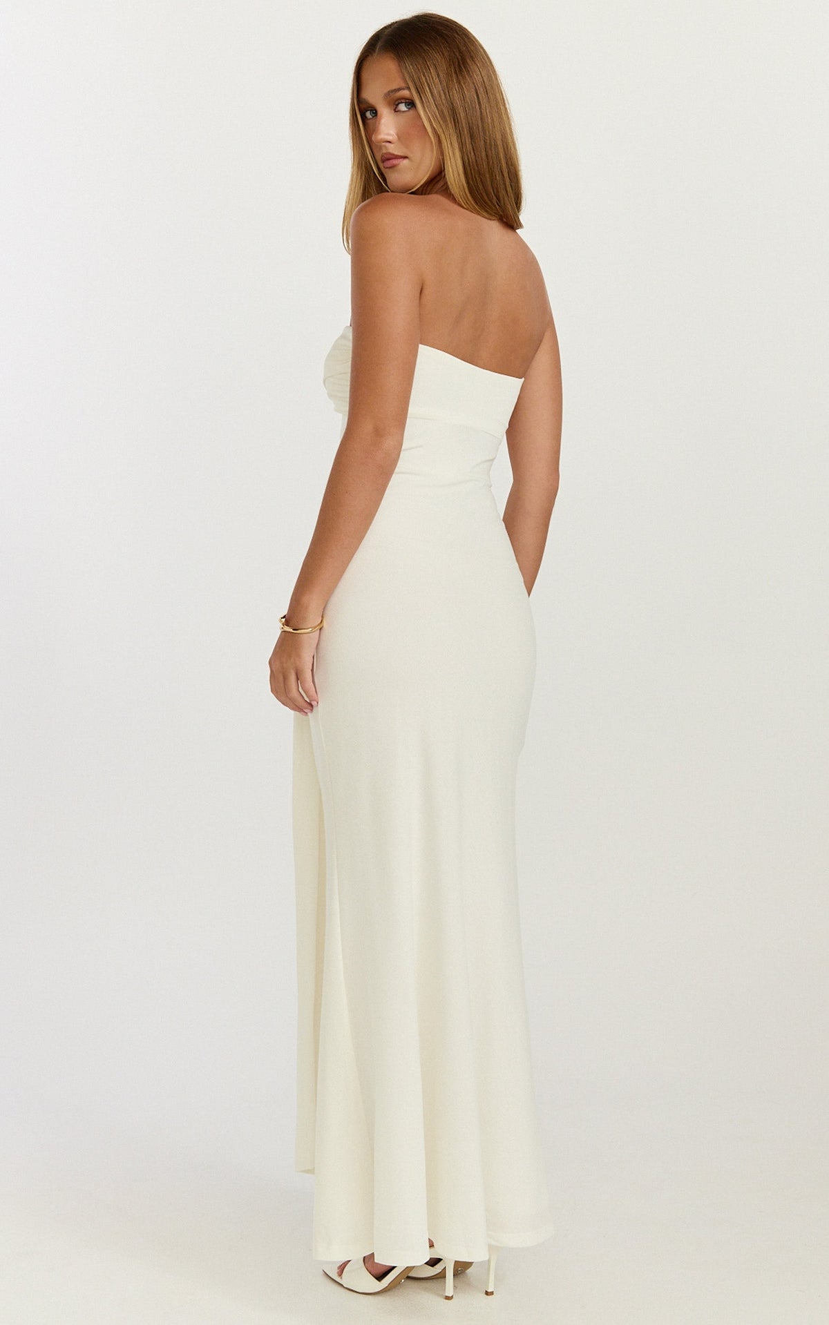 Aria Midi Dress - Strapless Tie Waist Dress in Off White