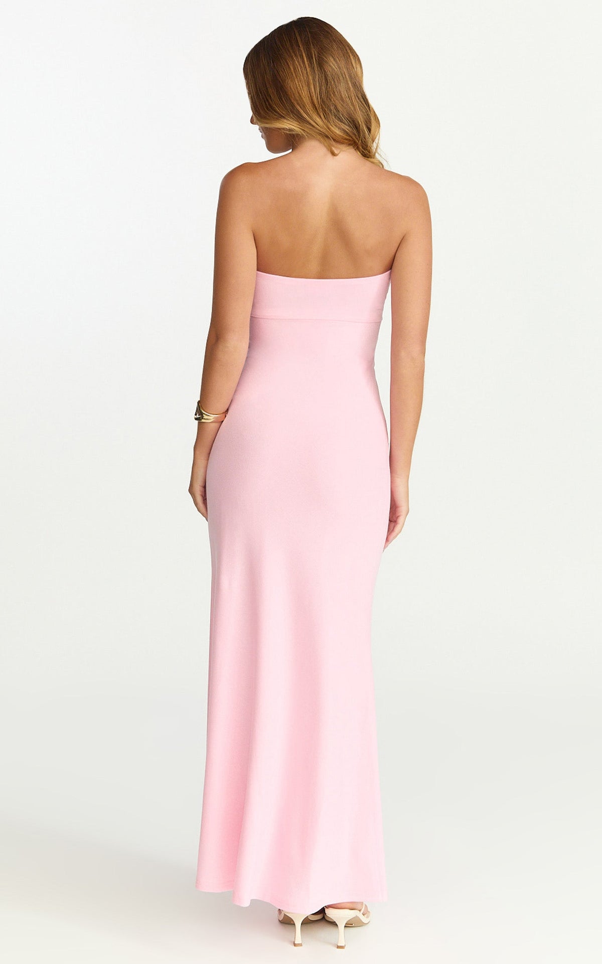 Aria Midi Dress - Strapless Tie Waist Dress in Pink