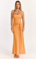 Aria Midi Dress - Strapless Tie Waist Dress in Orange