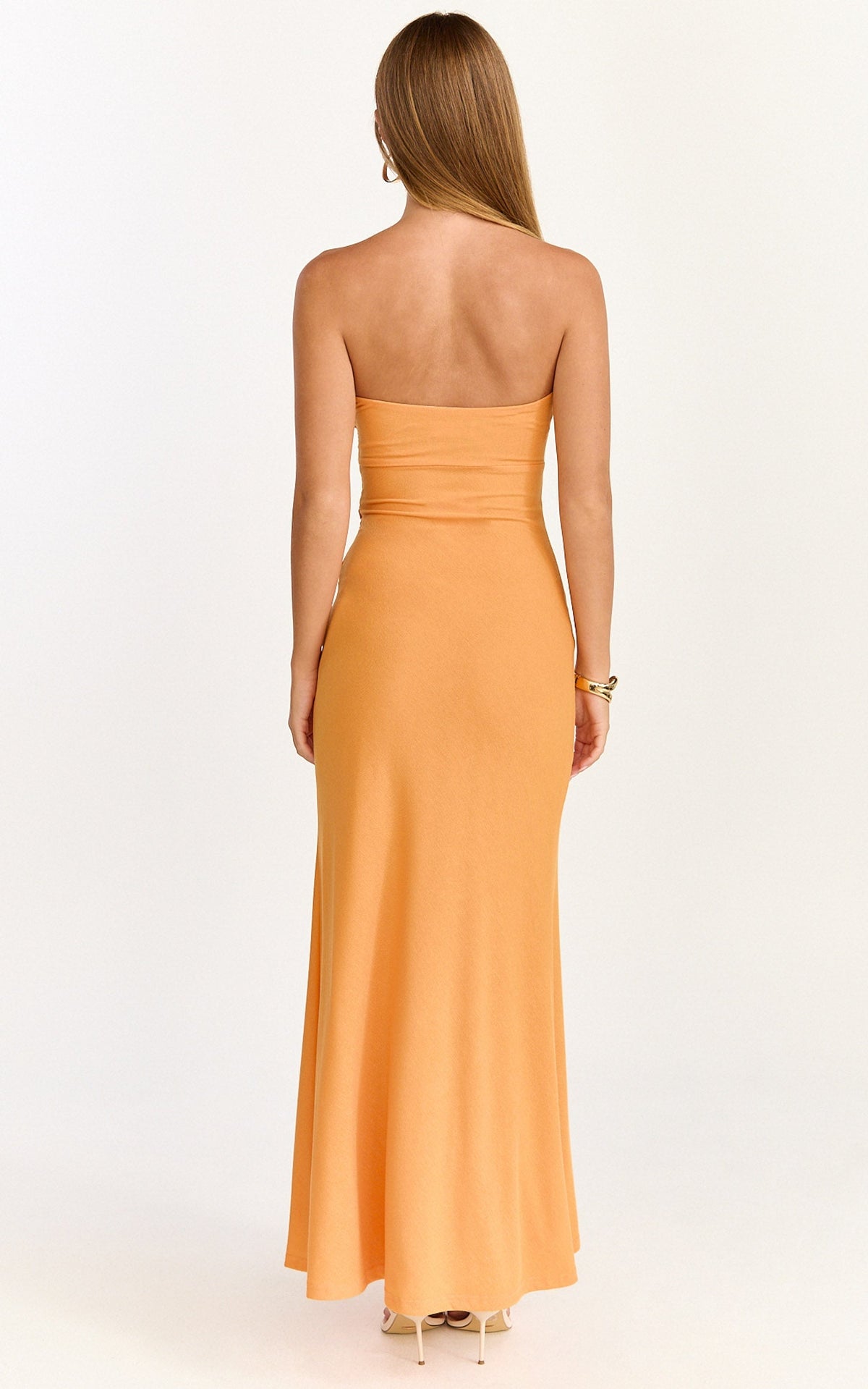 Aria Midi Dress - Strapless Tie Waist Dress in Orange