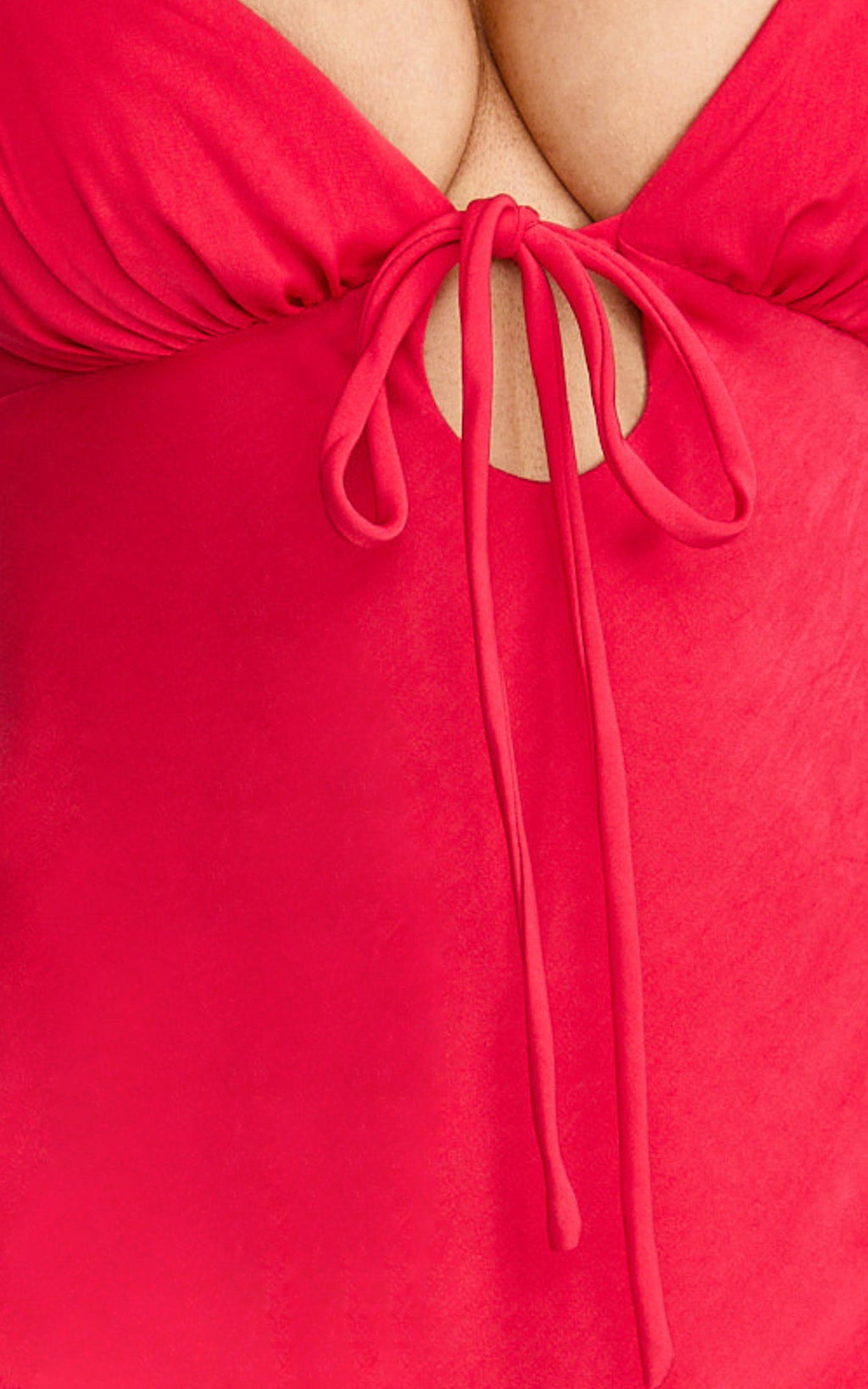 Arlette Midi Dress - Strappy V Neck Under Bust Gathered Tie Front Bias Slip Skirt Dress in Red