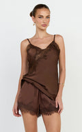 Ava Top - Lace Trim Longline Camisole Top in Chocolate