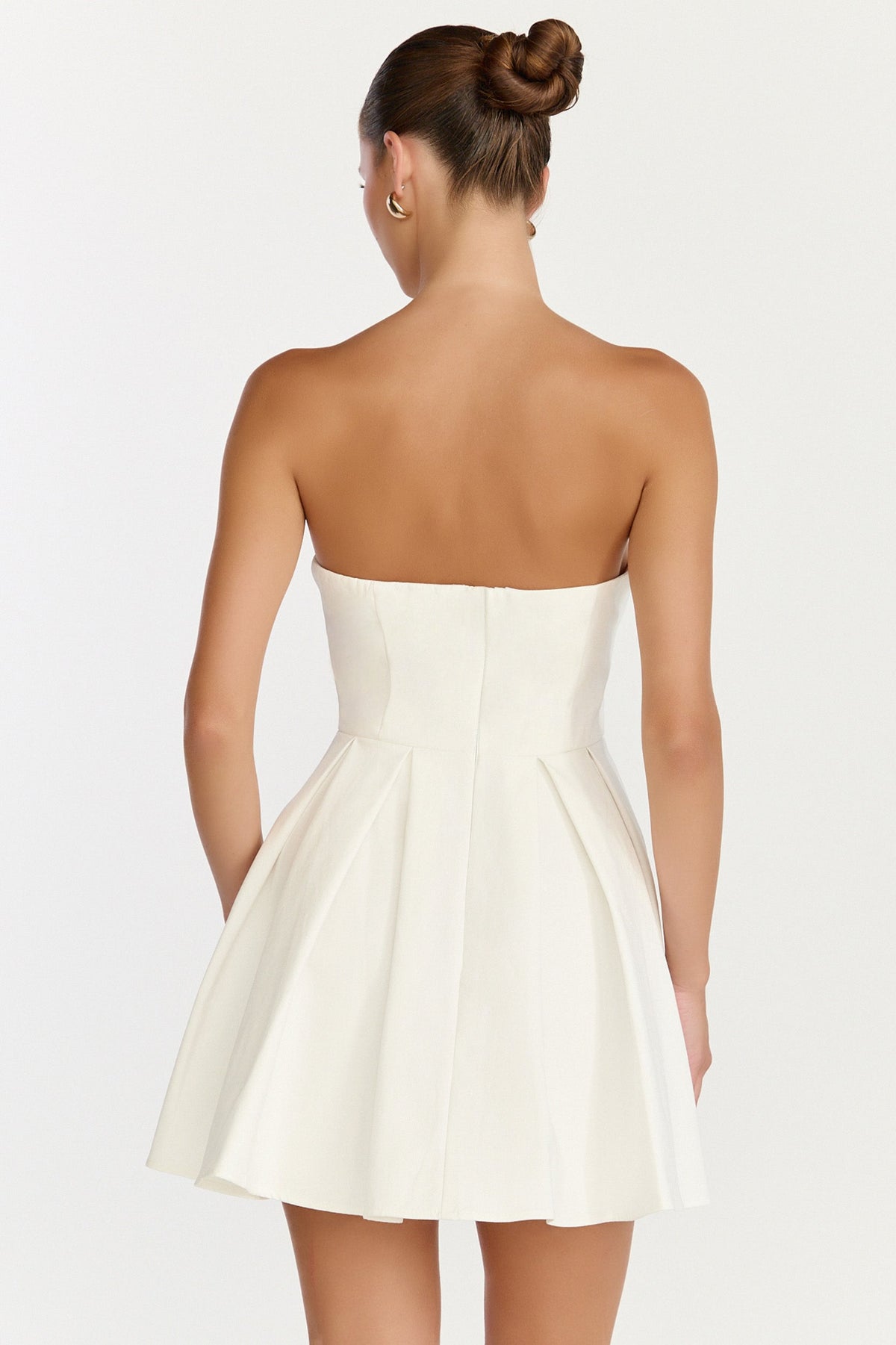 Avery Mini Dress - Strapless Fitted Bodice Full Pleated Skirt Dress in Off White