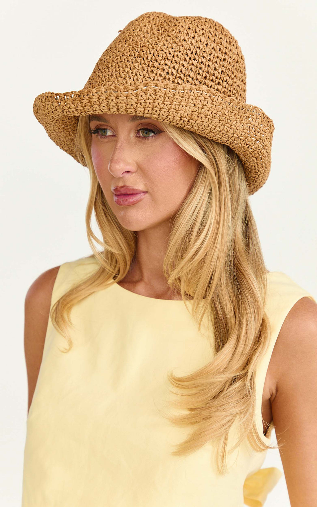 Avril Hat - Straw Bucket Hat in Tan