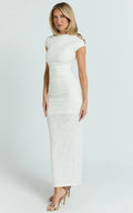Kayrene Maxi Dress - Short Sleeve Jacquard Dress in Cream