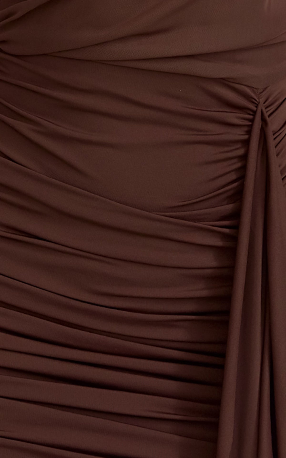 Baylee Mini Dress - Gathered One Shoulder Bodycon Dress in Dark Chocolate