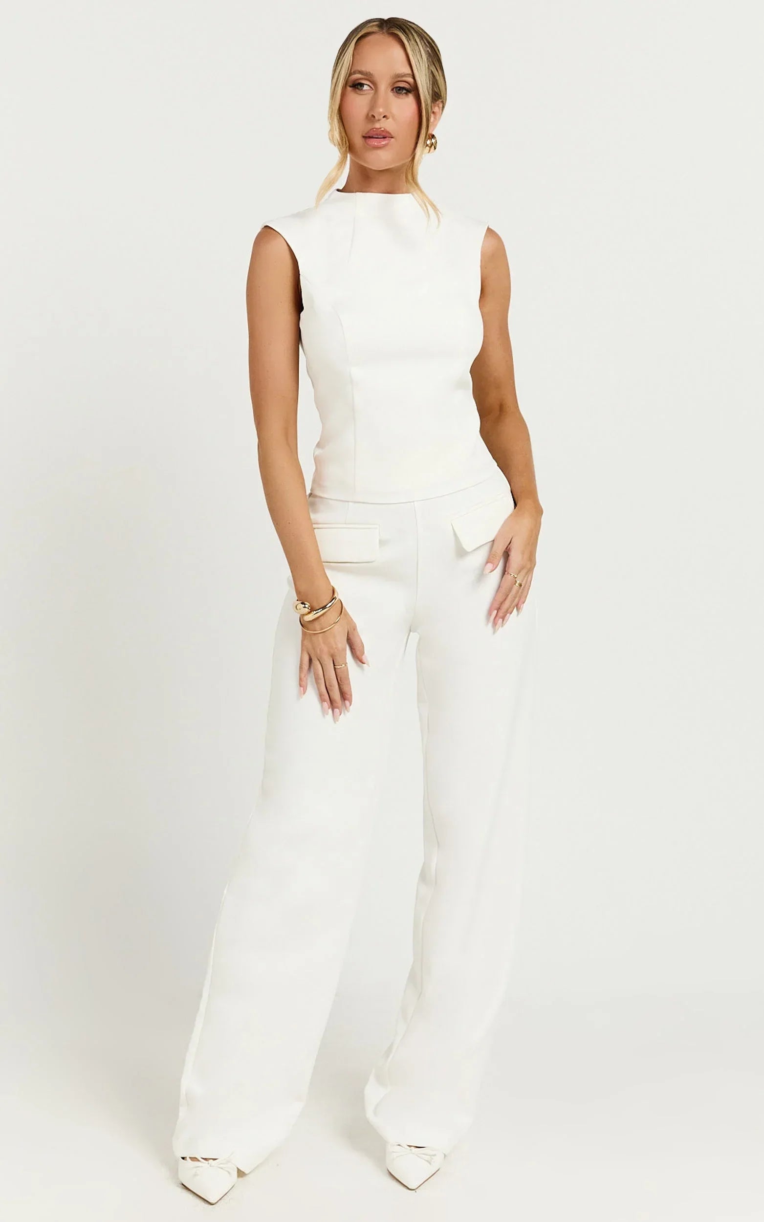 Paxton Pants - High Waisted Straight Leg Pants in Cream